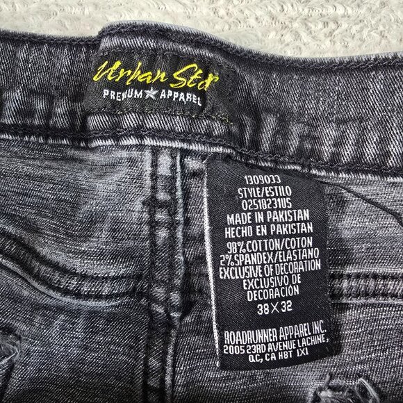 Urban Star Jeans Mens 38x32 Black Gray Stretch Straight Leg Faded Distressed - Picture 4 of 14